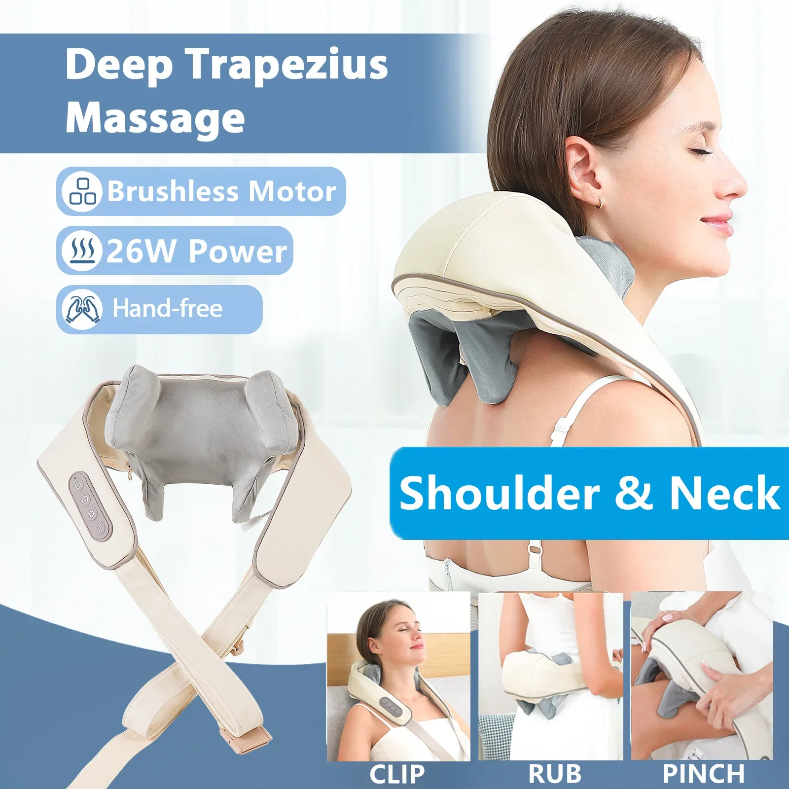Foreverlily-Massageador de Pescoço e Ombro, Wireless, Amassar Costas, Massagem X - Imagem 45