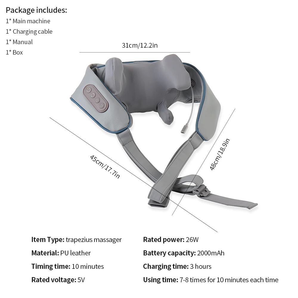Foreverlily-Massageador de Pescoço e Ombro, Wireless, Amassar Costas, Massagem X - Imagem 24