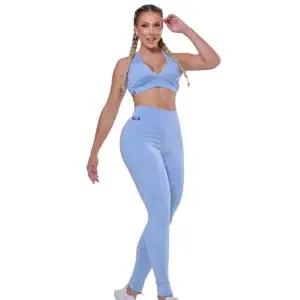 Conjunto Fitness Básico Azul Claro Frozen Academia AQN SPORT Zero Transparência