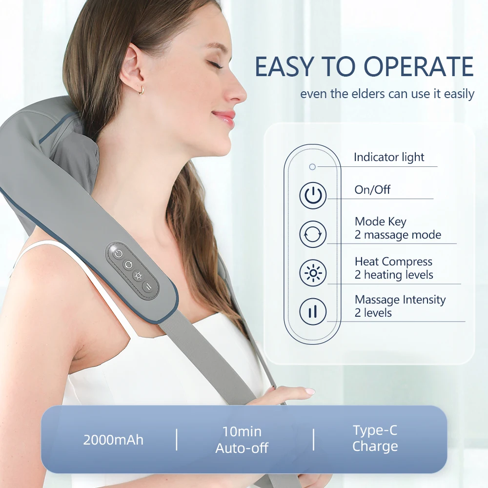 Foreverlily-Massageador de Pescoço e Ombro, Wireless, Amassar Costas, Massagem X - Imagem 19