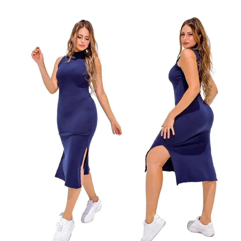 Vestido Feminino Midi Canelado c/ fenda lateral - Imagem 5