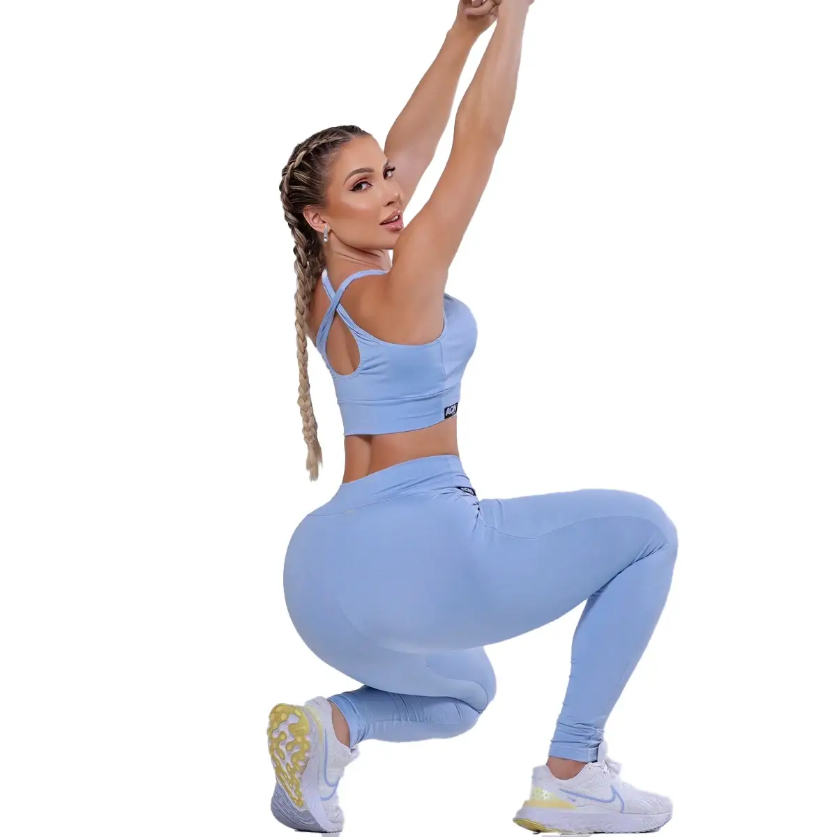 Conjunto Fitness Básico Azul Claro Frozen Academia AQN SPORT Zero Transparência - Imagem 3