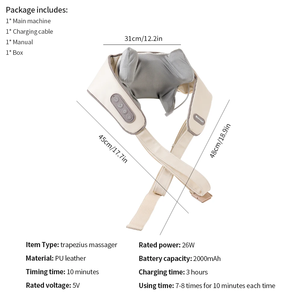 Foreverlily-Massageador de Pescoço e Ombro, Wireless, Amassar Costas, Massagem X - Imagem 35