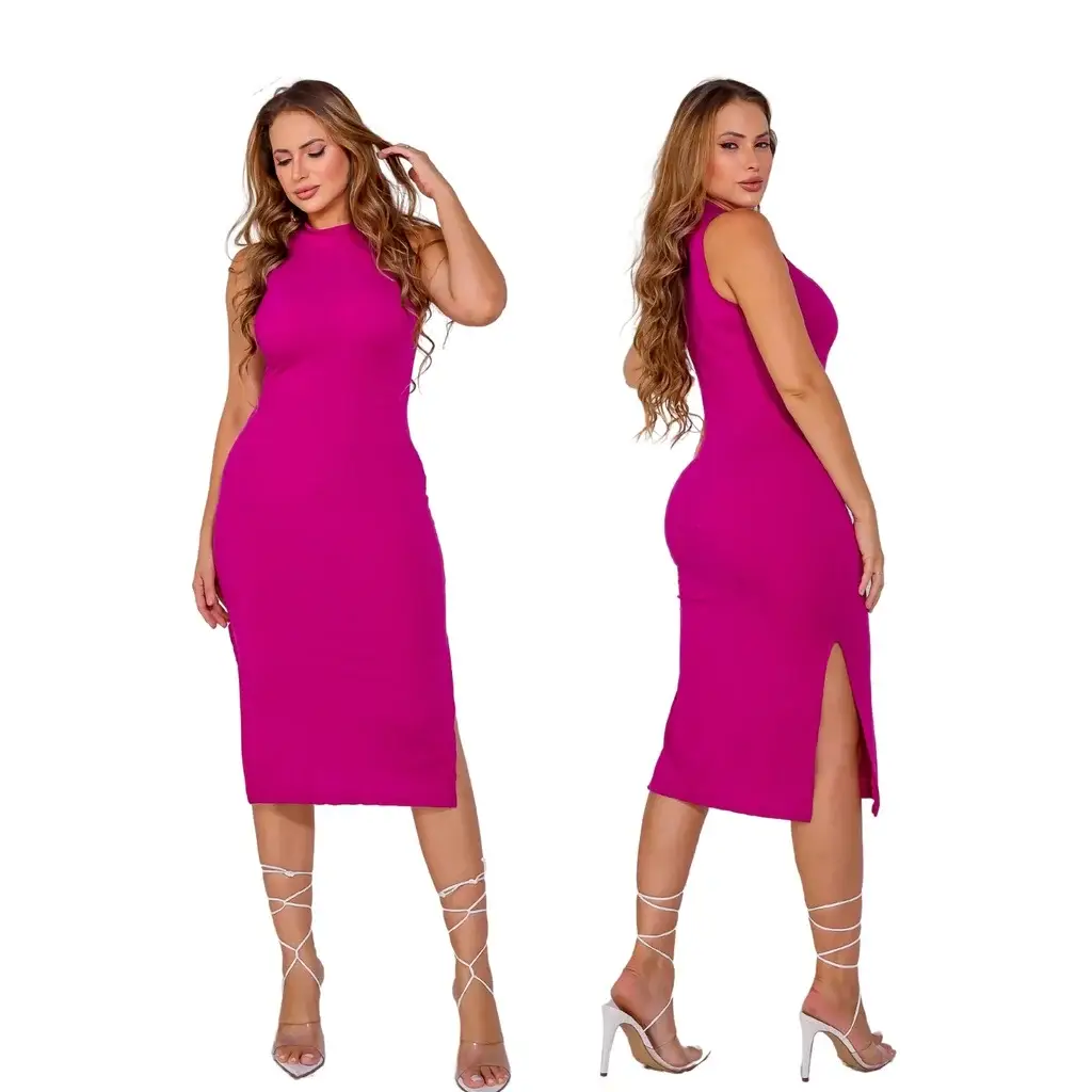 Vestido Feminino Midi Canelado c/ fenda lateral - Imagem 2