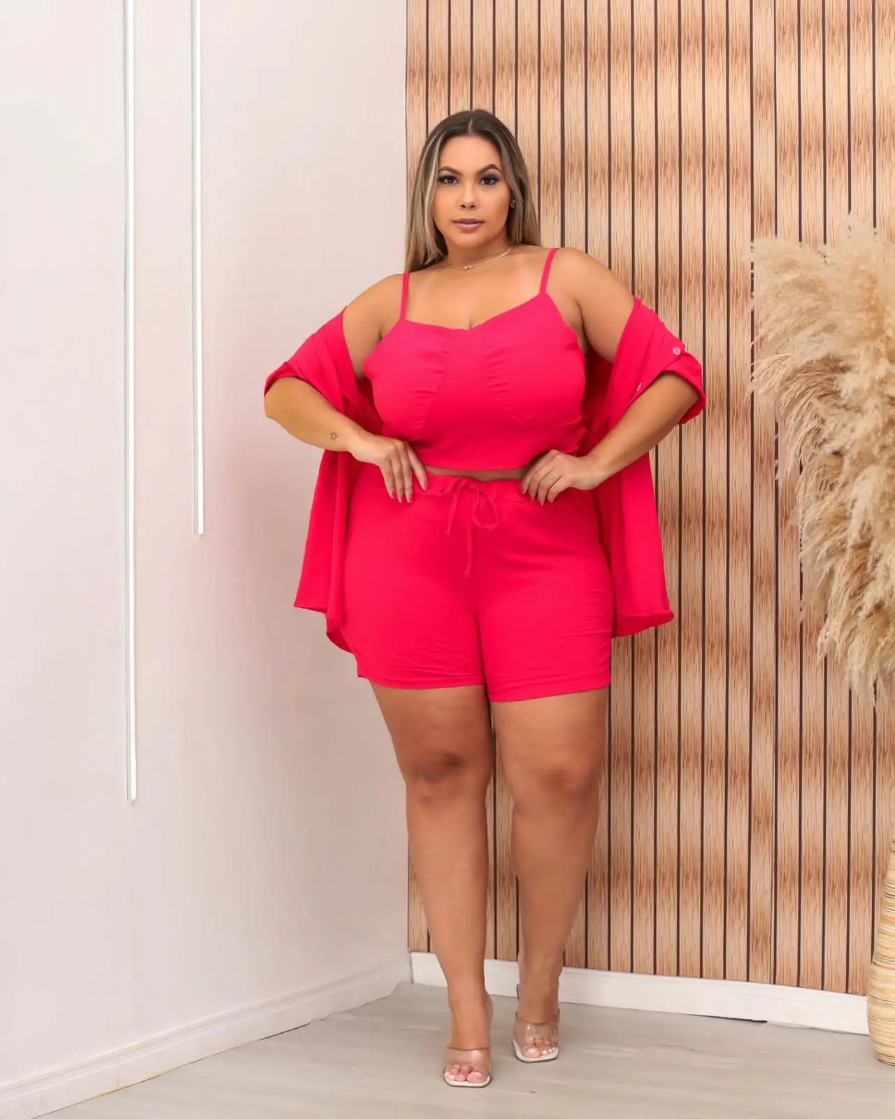 Conjunto Plus Size de Verão com Tecido Duna para Conforto Cor:Vermelho - Imagem 2