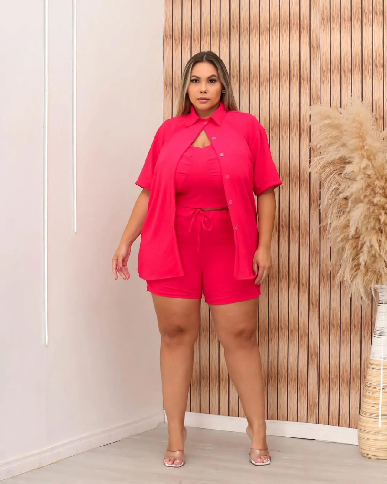 Conjunto Plus Size de Verão com Tecido Duna para Conforto Cor:Vermelho - Imagem 3