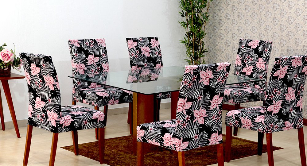 Capas de Cadeira 06 Lugares Floral Rosa