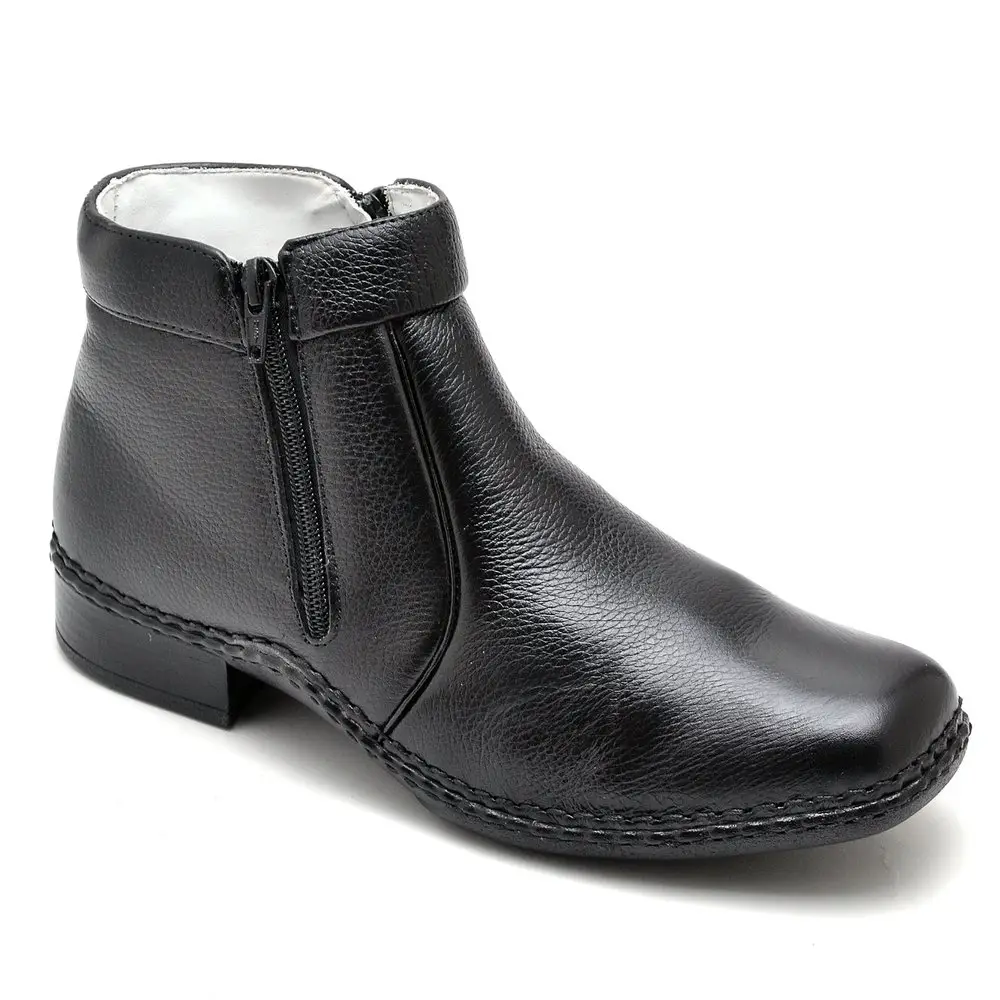 Botina Casual Conforto Couro Preto
