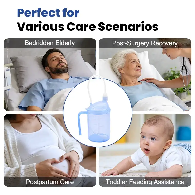 Disabled Elderly Transparent Nursing Cup Dual Measurement Scales Spill-Proof Bedridden Drinking Aid for Straw 450ml Volume - Imagem 5