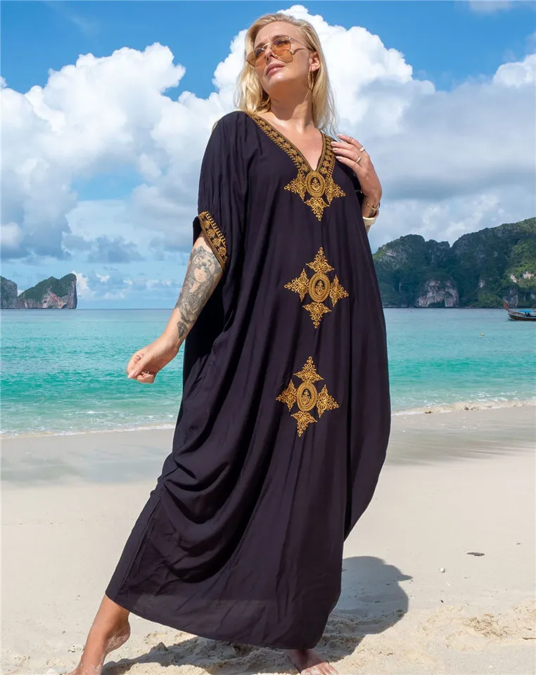 Vestido Caftã Longo com Decote em V para Saída de Praia e Verão - Imagem 3