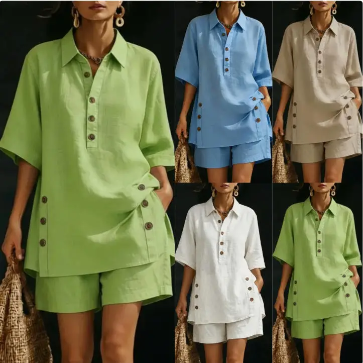 Conjunto Feminino de Camisa e Shorts para Uso Casual no Verão - Imagem 2