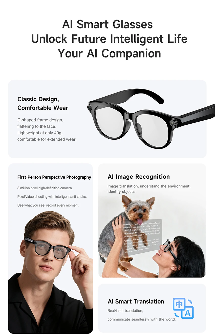 Óculos Inteligentes com Câmera para Fotos, Vídeos e Tradução - Imagem 8