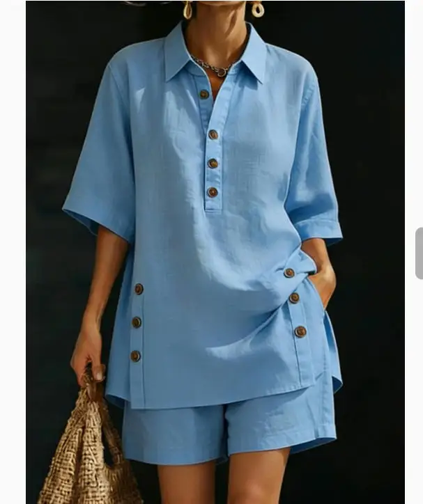 Conjunto Feminino de Camisa e Shorts para Uso Casual no Verão - Imagem 3