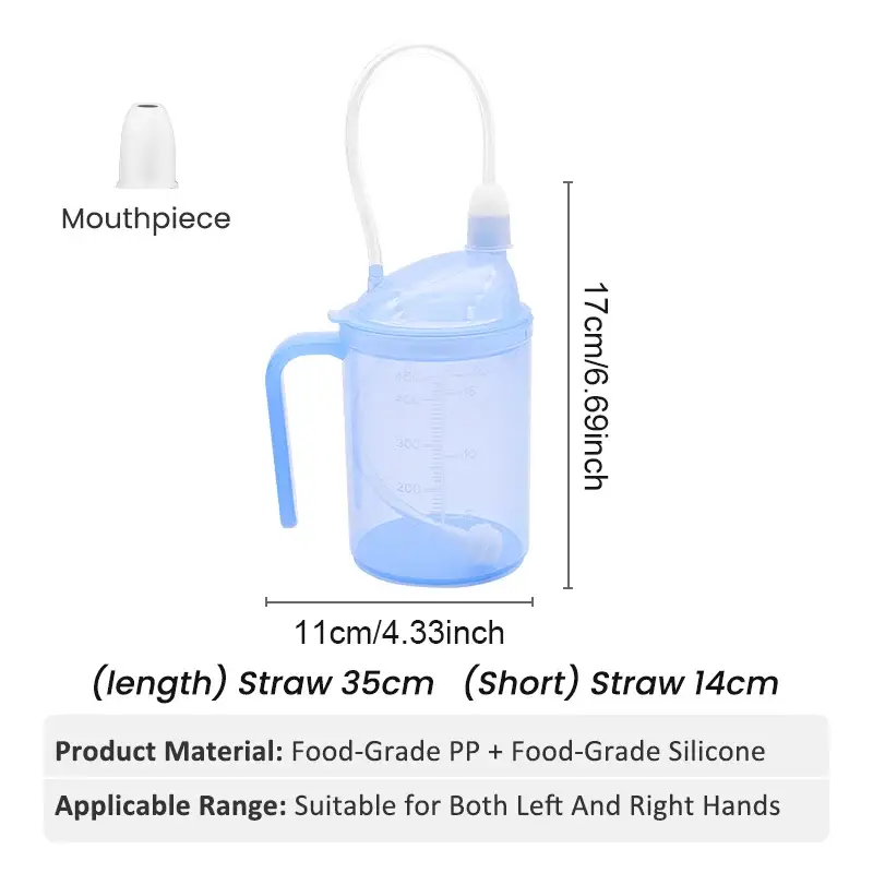 Disabled Elderly Transparent Nursing Cup Dual Measurement Scales Spill-Proof Bedridden Drinking Aid for Straw 450ml Volume - Imagem 2