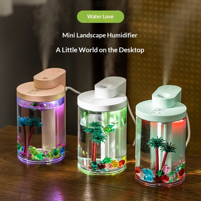 Umidificador de Ar USB com Micropaisagem e Luz Noturna