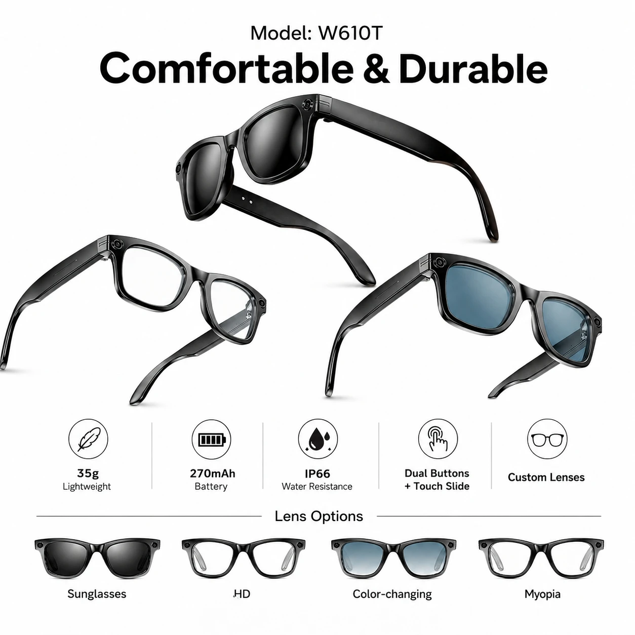 Óculos Inteligentes W610T com Câmera para Tradução e Assistente IA - Imagem 3