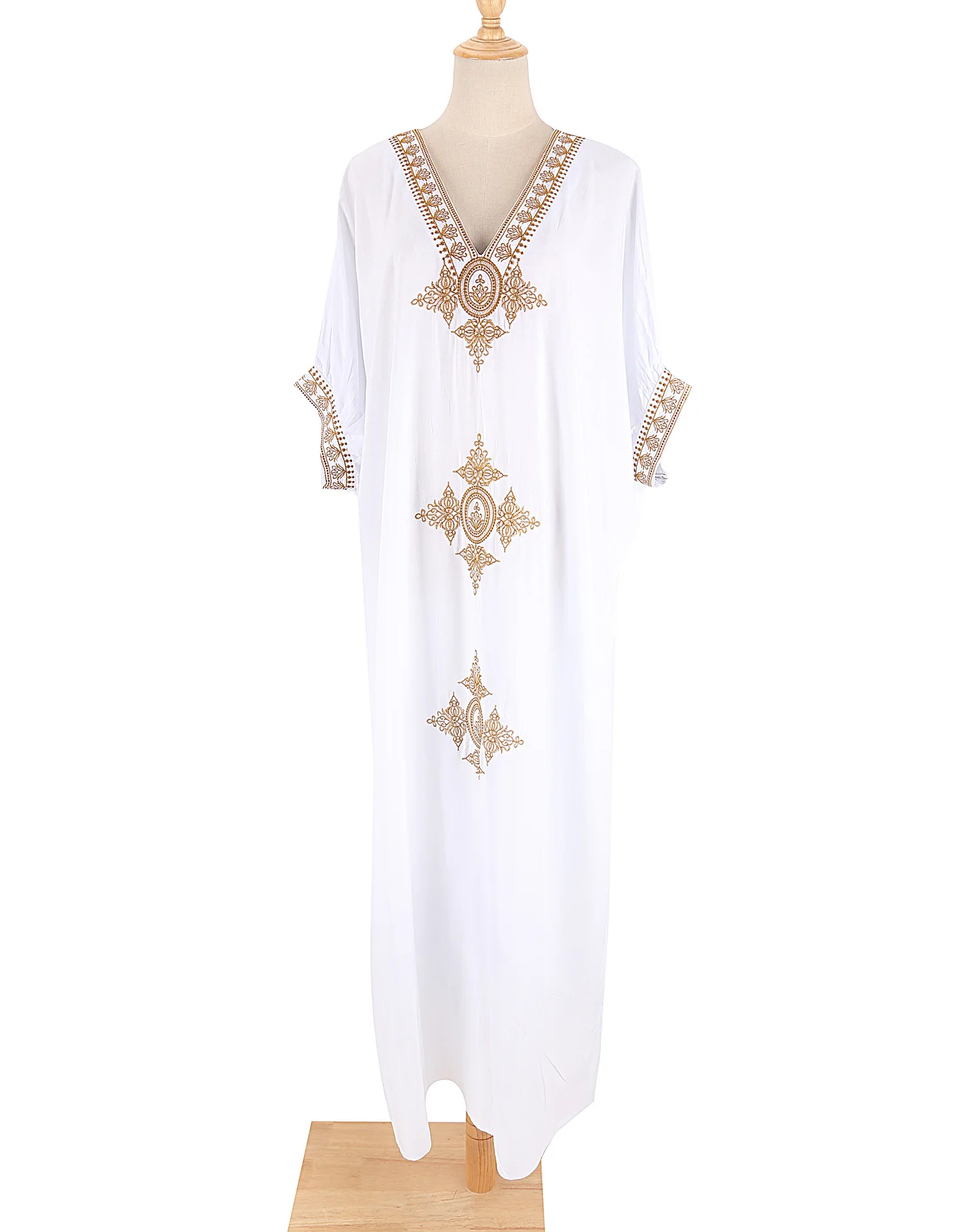 Vestido Caftã Longo com Decote em V para Saída de Praia e Verão - Imagem 7