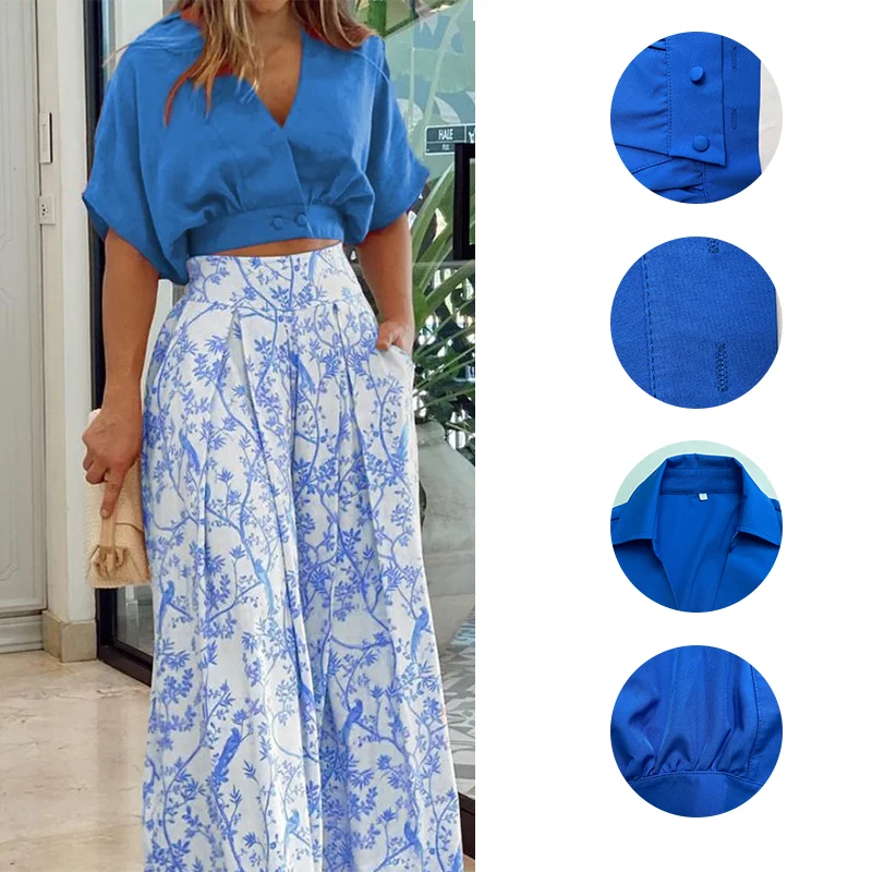 Conjunto Feminino de Verão com Blusa e Calça Pantalona Estampada - Imagem 3