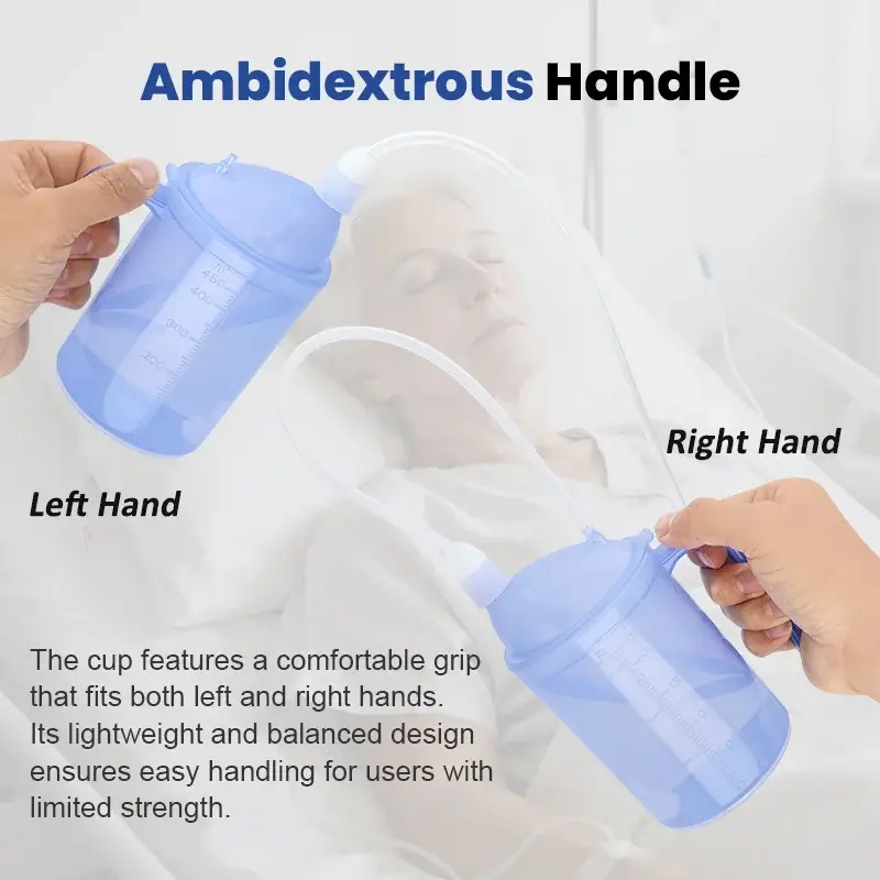 Disabled Elderly Transparent Nursing Cup Dual Measurement Scales Spill-Proof Bedridden Drinking Aid for Straw 450ml Volume - Imagem 4