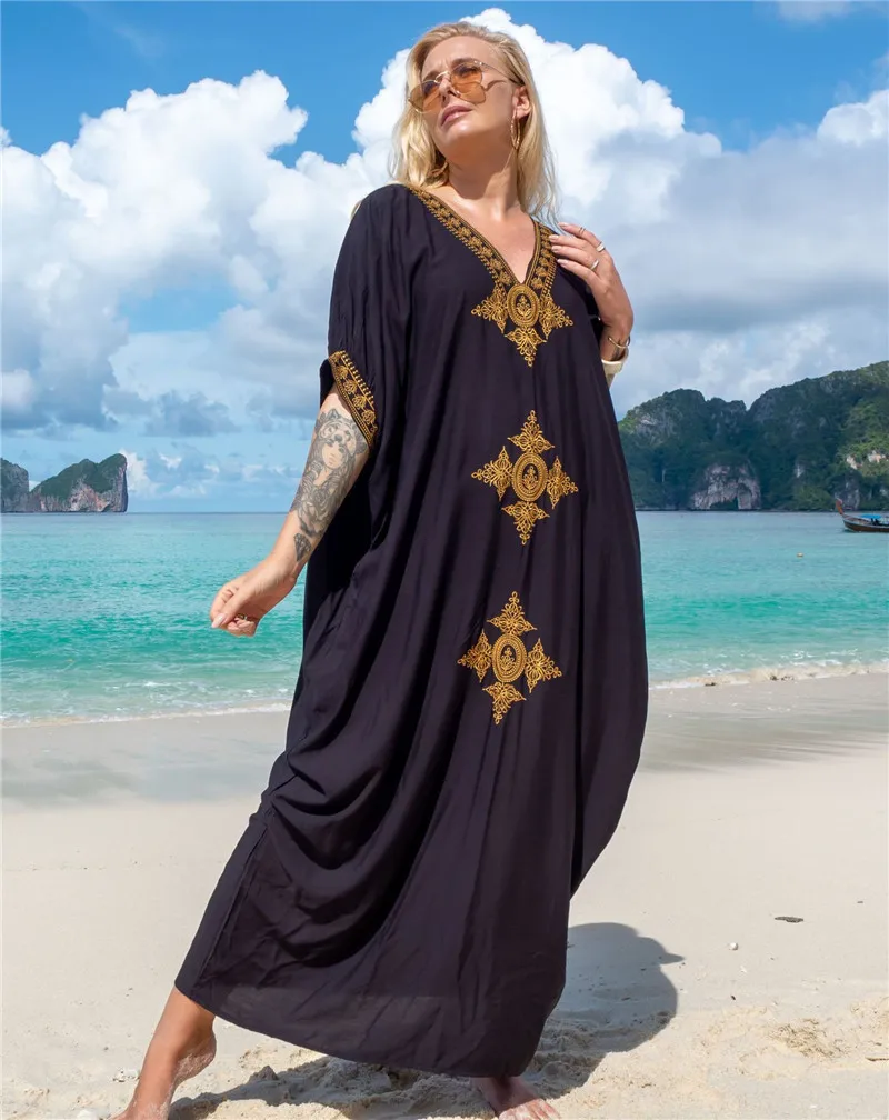 Vestido Caftã Longo com Decote em V para Saída de Praia e Verão - Imagem 8