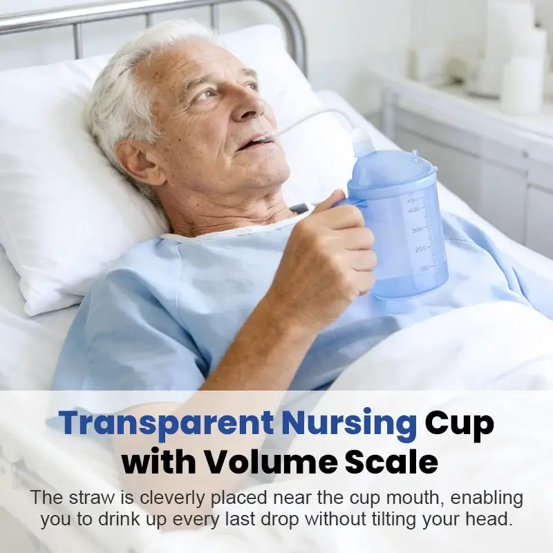 Disabled Elderly Transparent Nursing Cup Dual Measurement Scales Spill-Proof Bedridden Drinking Aid for Straw 450ml Volume - Imagem 3