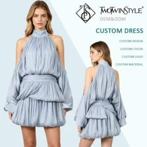 Vestido Mini Plissado Azul para Festas e Eventos