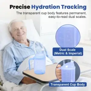 Disabled Elderly Transparent Nursing Cup Dual Measurement Scales Spill-Proof Bedridden Drinking Aid for Straw 450ml Volume