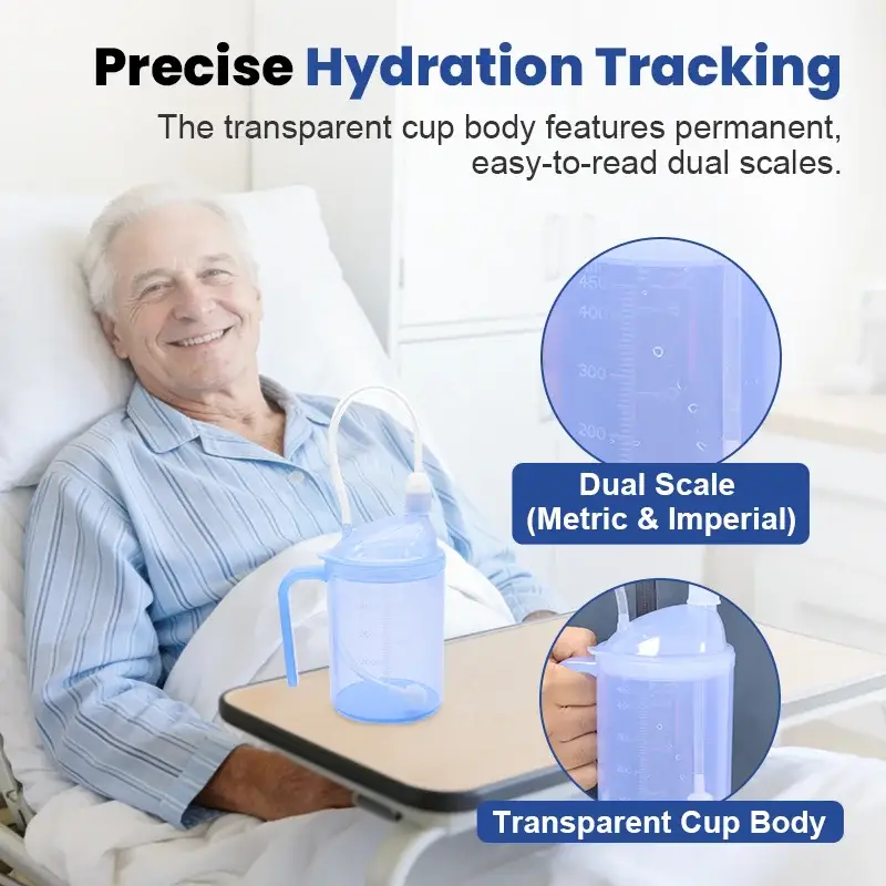Disabled Elderly Transparent Nursing Cup Dual Measurement Scales Spill-Proof Bedridden Drinking Aid for Straw 450ml Volume
