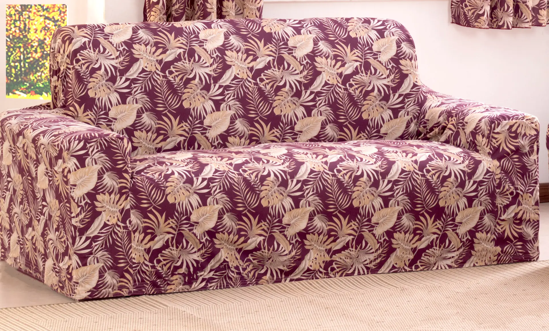 Capa de Sofa Adere Floral Vinho 02 e 03 Lugares - Imagem 2