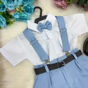 Conjunto Miss Cherry Meninos Social Shorts Ravi Azul Claro