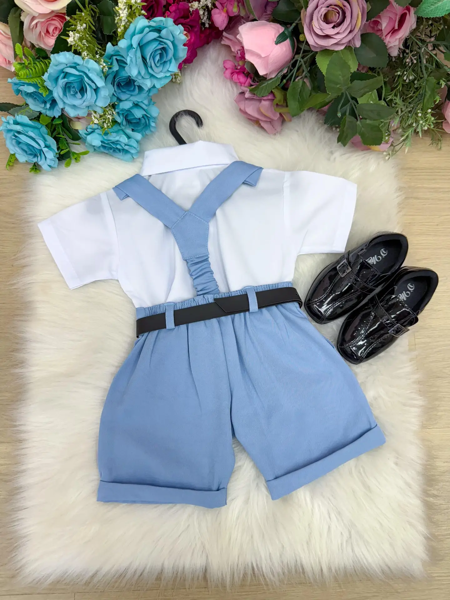 Conjunto Miss Cherry Meninos Social Shorts Ravi Azul Claro - Imagem 2