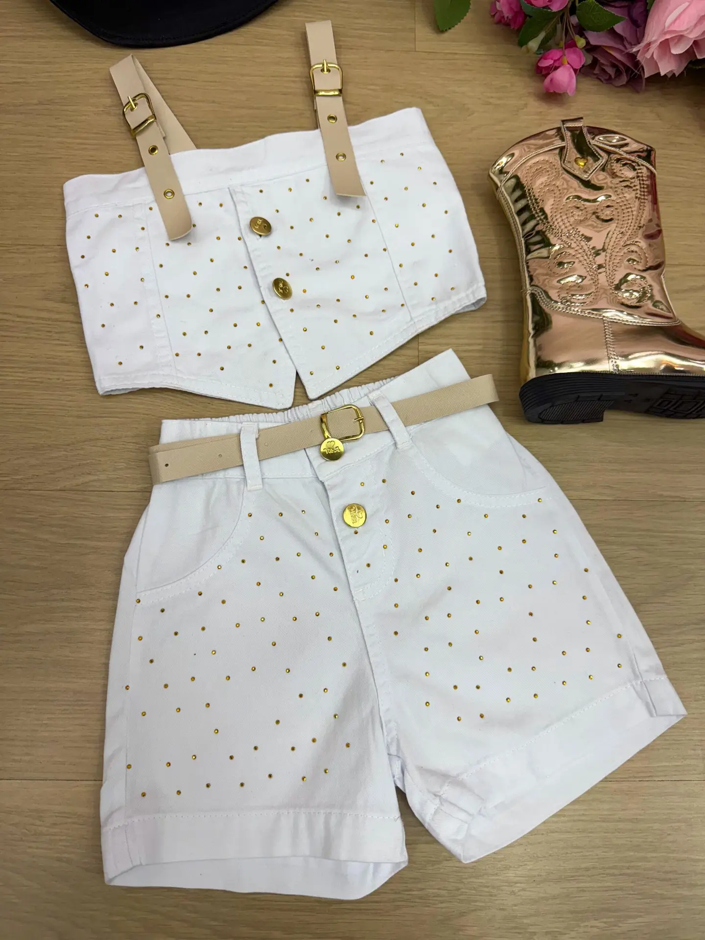 Conjunto Blogueirinha Jeans Branco Ludmila - Imagem 4