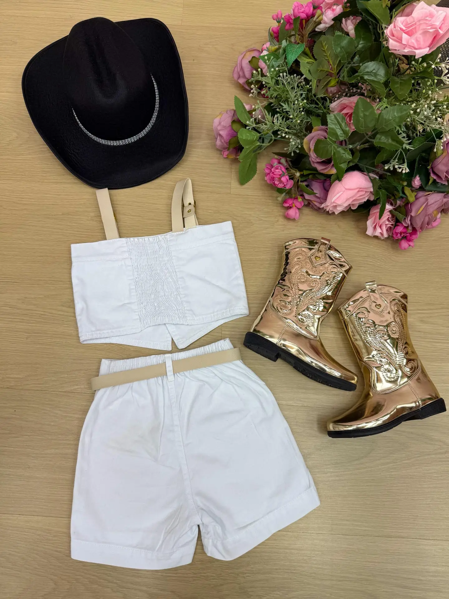 Conjunto Blogueirinha Jeans Branco Ludmila - Imagem 5