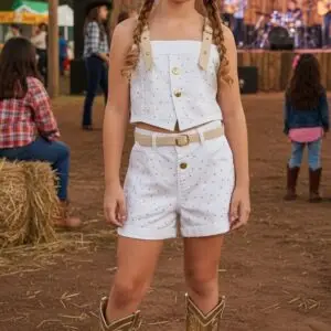 Conjunto Blogueirinha Jeans Branco Ludmila