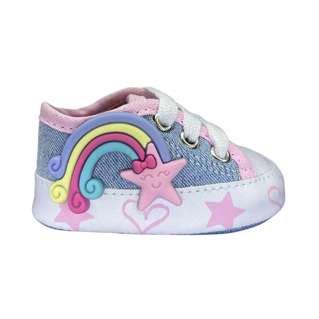Tênis de bebê menina Starzinho Arco Íris e Estrelinha (Jeans) Tamanho:14;Cor:Ros - Imagem 5