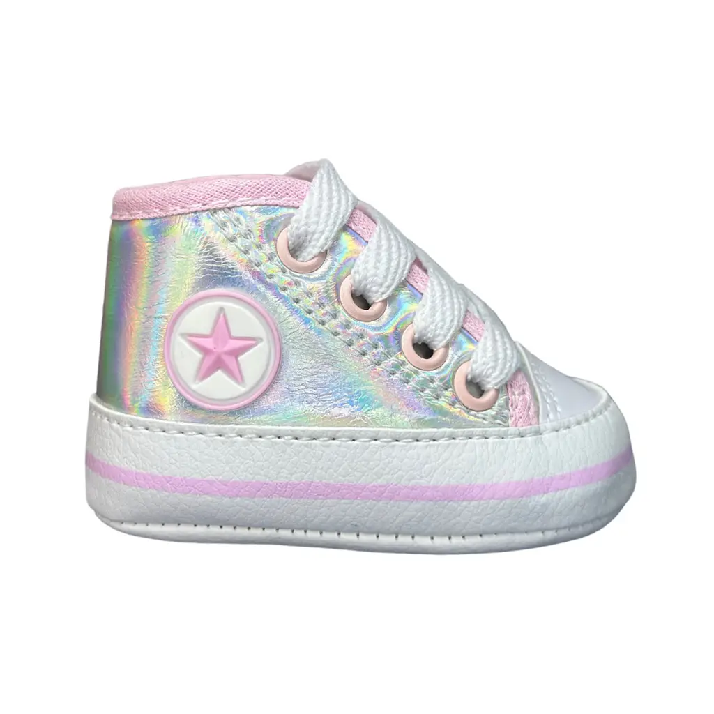 Tenis Starzinho de bebe Cano Alto Estrelinha (Prateado) Tamanho 13 ao 18 Cor:Gre