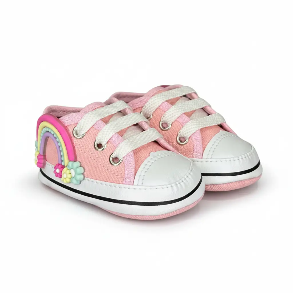 Tênis de bebê menina Starzinho Arco Íris e Estrelinha (Jeans) Tamanho:14;Cor:Ros - Imagem 3