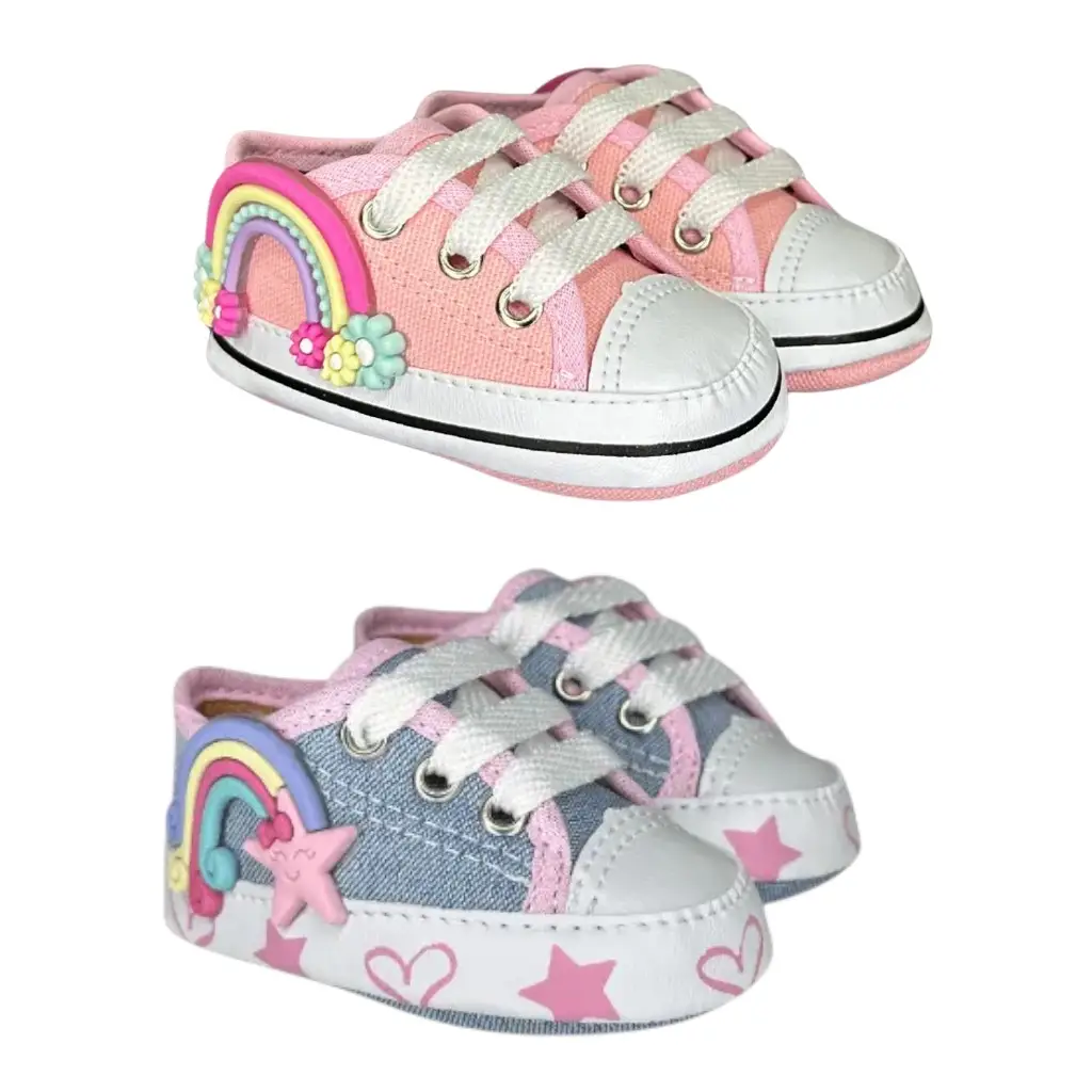 Tênis de bebê menina Starzinho Arco Íris e Estrelinha (Jeans) Tamanho:14;Cor:Ros - Imagem 7