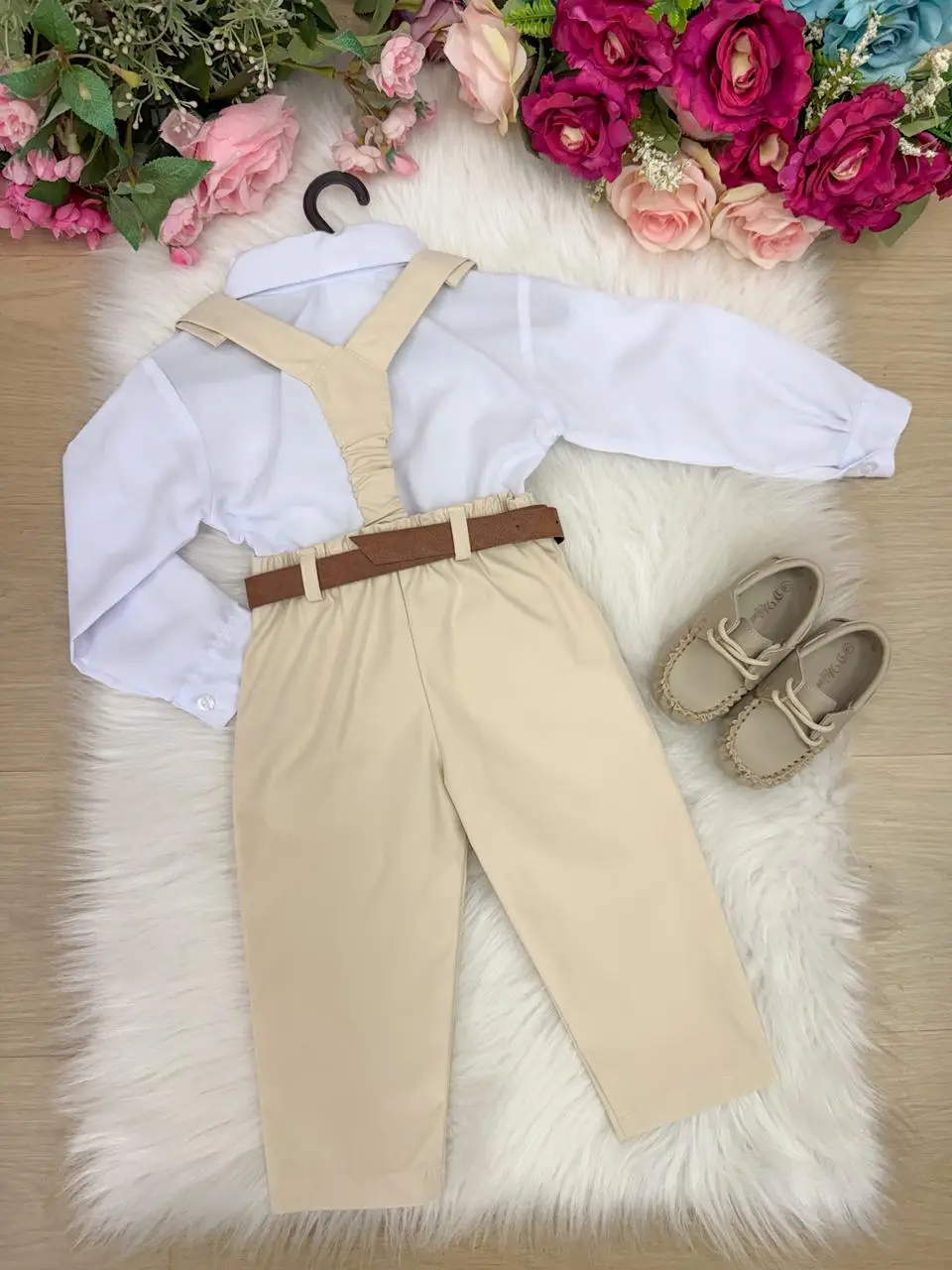 Conjunto Meninos Miss Cherry Leo Suspensorio Palha - Bege - Imagem 3