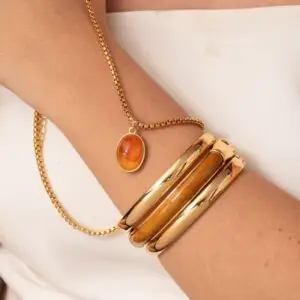 BRACELETE DOURADO PEDRA MARROM (021012)