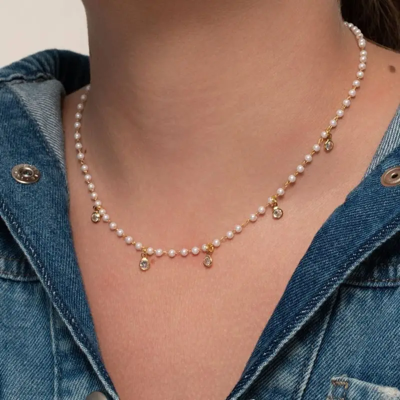 CHOKER PÉROLA COM CINCO ZIRCÔNIAS (021213)