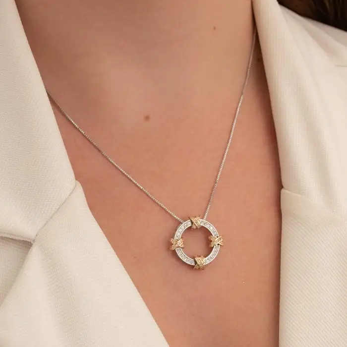 COLAR FEMININO PINGENTE REDONDO DOIS BANHOS NA VENEZIANA (021353)