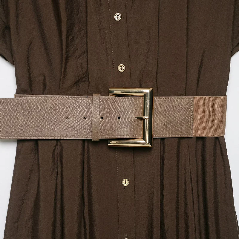 Vestido Midi Casual Elegante com Cinto e Gola V - Imagem 4