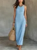 Vestido Longo Casual Canelado Sem Mangas para Mulheres - Imagem 8