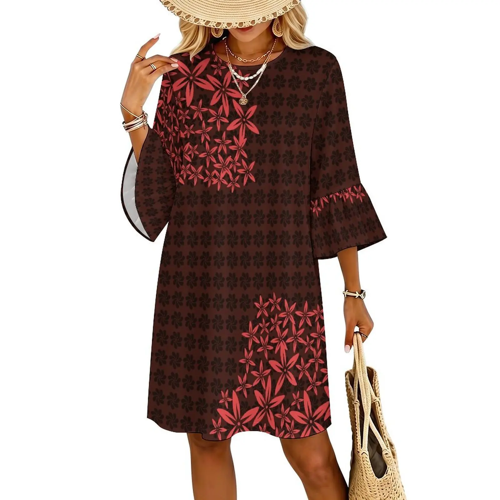 Vestido Casual Estampado com Mangas de Babado - Imagem 15