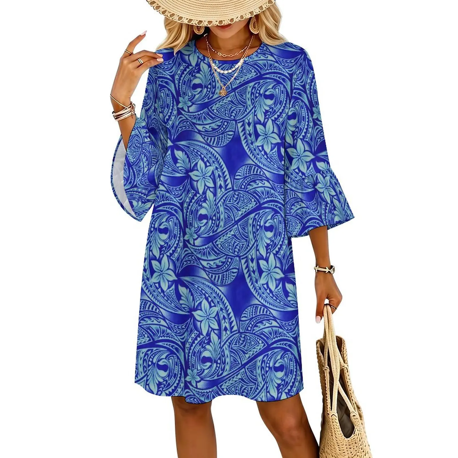 Vestido Casual Estampado com Mangas de Babado - Imagem 9