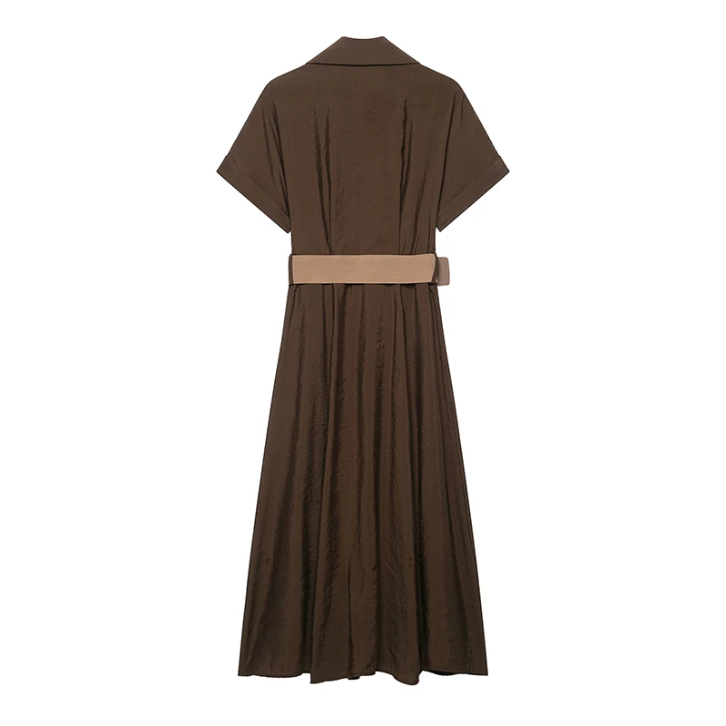 Vestido Midi Casual Elegante com Cinto e Gola V - Imagem 2