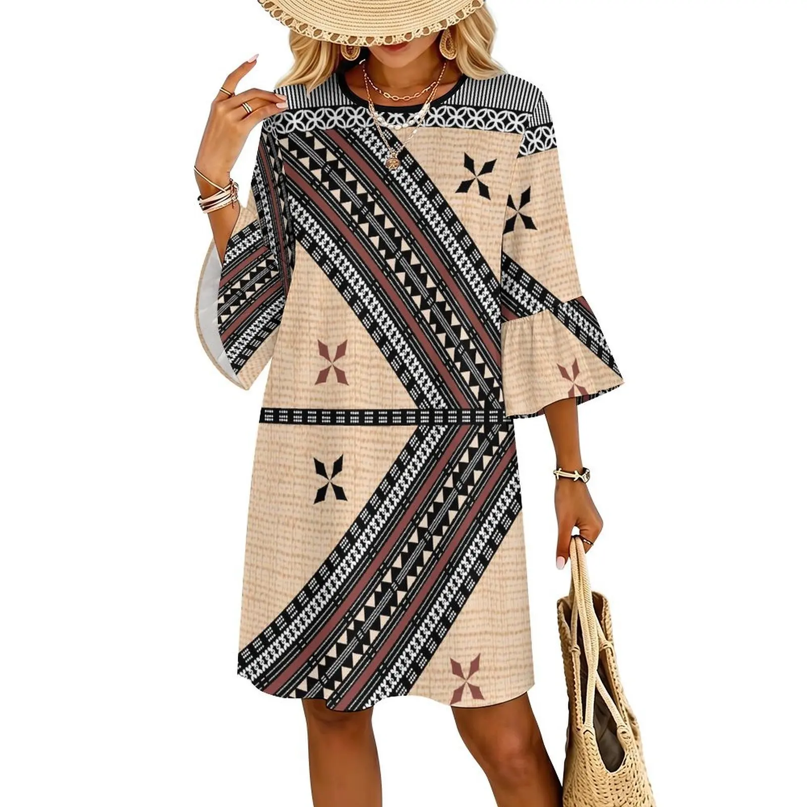 Vestido Casual Estampado com Mangas de Babado - Imagem 13