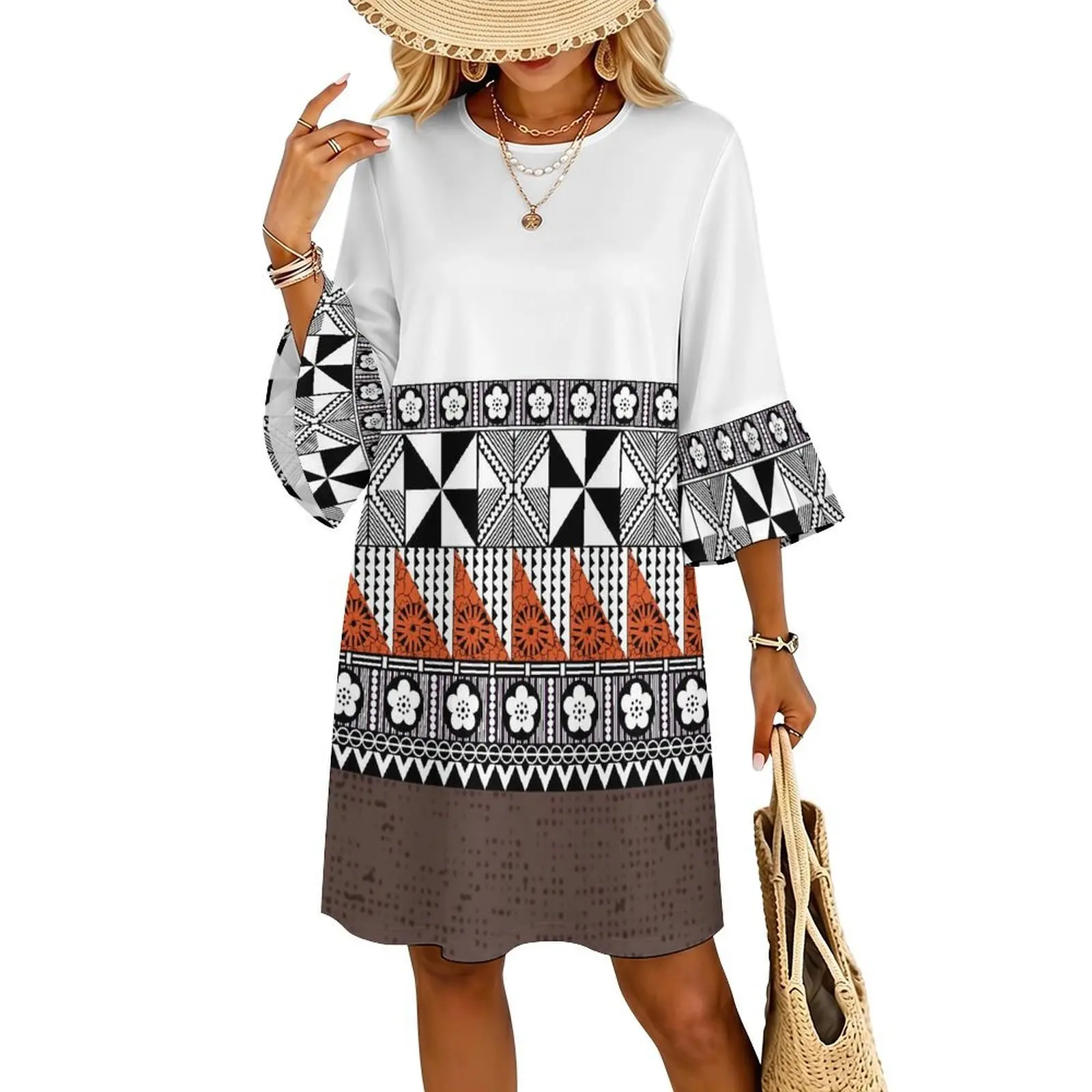 Vestido Casual Estampado com Mangas de Babado - Imagem 17