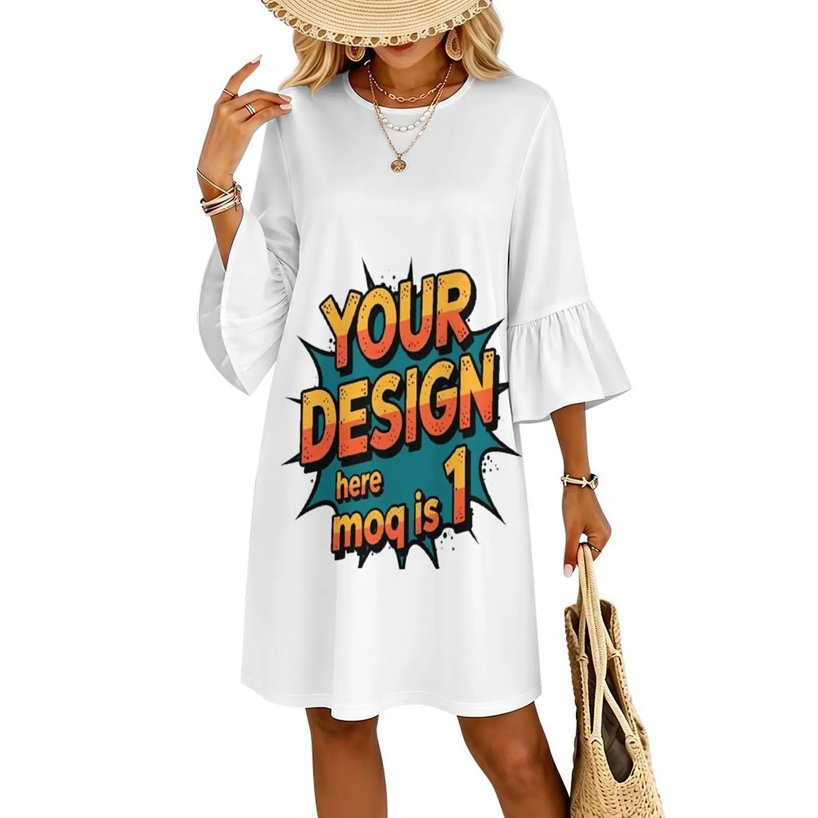 Vestido Casual Estampado com Mangas de Babado - Imagem 7